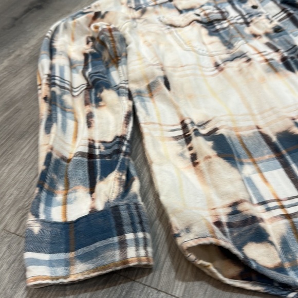 Bleached Plaid Flannel Upcycled Button Down Shirt Fall Concert Women’s Large - Picture 5 of 16